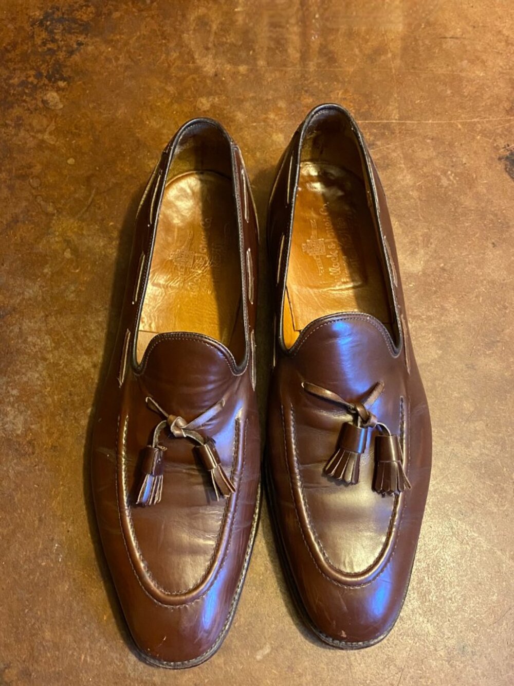 Vintage Alan McAfee London England Bullock Jones Brown Leather Tassel Loafers 11